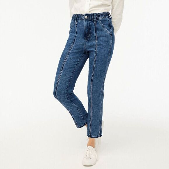 J. Crew Factory Elastic-waist seamed straight jeans in signature stretch Size 34 - Picture 1 of 12